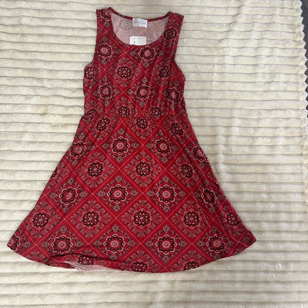 French Grey Women’s Dress in Red with Floral Patterns